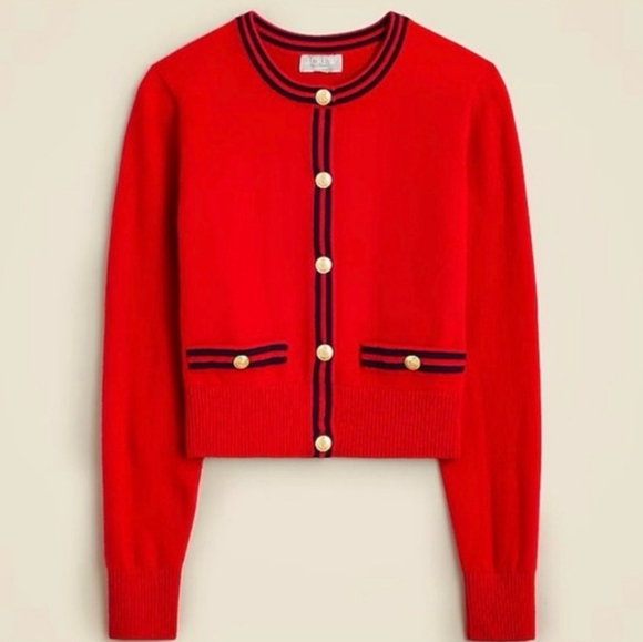Gucci Sweaters - J.Crew Red and Navy Cashmere Gold Button Cardigan